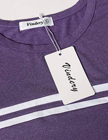 Image of Vindery Women's Long Sleeve Workout Shirts, Cool Dri Sports Top Flattering Ladies Round Neck Running Shirt Cold Winter Exercise Activewear Purple L
