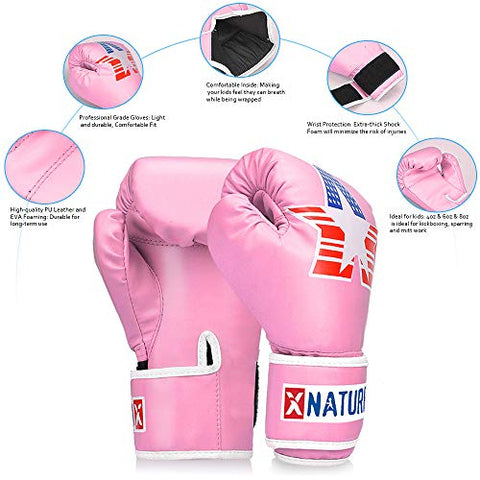 Image of Xnature 4oz 6oz 8oz PU Kids Boxing Gloves w/Gift Box Children Cartoon MMA Kickboxing Sparring Youth Boxing Gloves Training Gloves Age 5-12 Years Pink