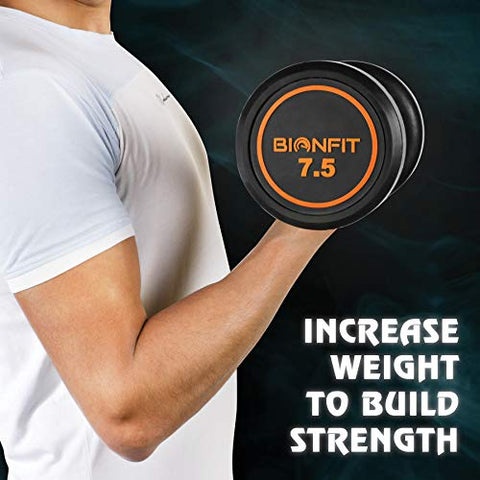 Image of BIONFIT Rubber Coated Professional | 7.5 Kg Round Dumbbells | Highly Durable Long Lasting | Helps to Improve Fitness Goals (Set of 2 , Black )