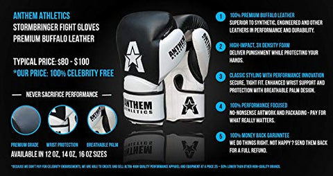Image of Anthem Athletics STORMBRINGER II Leather Boxing Gloves - Muay Thai, Kickboxing, Striking - 24kG Black - 14 oz.