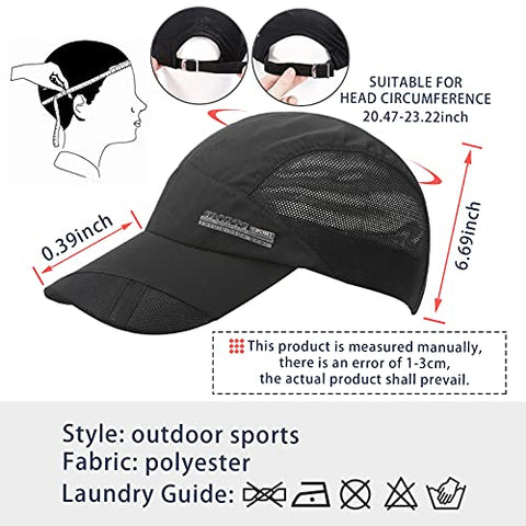 Image of FSFTTRAD Hat for Men Woman Sports Cap Sun Hat Quick Drying Soft Polyester Fiber Adjustable for Unisex (Adjustable 52-60 cm) (Black)