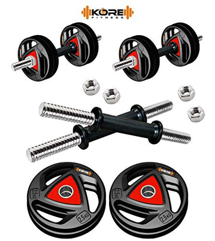 Image of Kore Professional Metal Integrated Rubber Plates DM-10KG (2.5 KG x 4 = 10 KG) Combo 16 Dumbbells Set, Multicolor