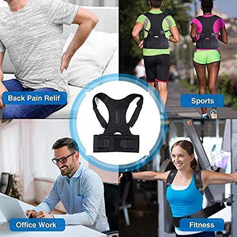 Image of VWOX Corrector Shoulder Magnetic Back Support Belt Posture Corrector Therapy Shoulder Belt for Upper Back Pain Relief for Men and Women (Magnetic) (S, Black)