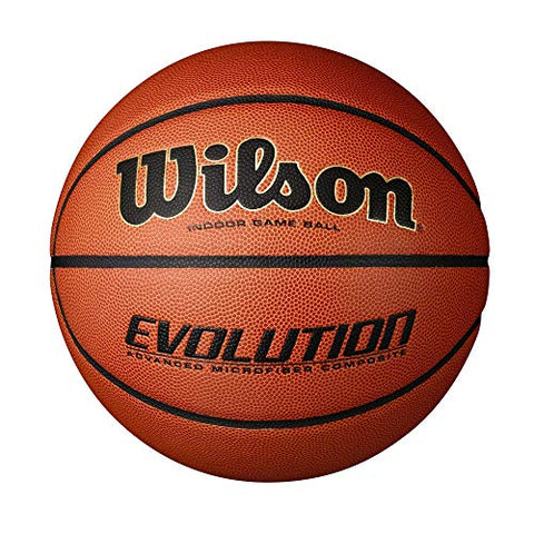 Image of Wilson Rubber with Pebbled Composite Leather Evolution Indoor Game Basketball, Official Size (29.5"), Black, Orange