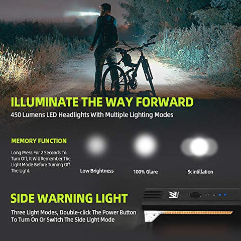 Image of VICTGOAL Cycle Light Set USB Rechargeable 450 Lumens Bright Bicycle Light with Wired Control Electronic Horn Waterproof Front Headlight and Taillight for Night Cycling (Black)