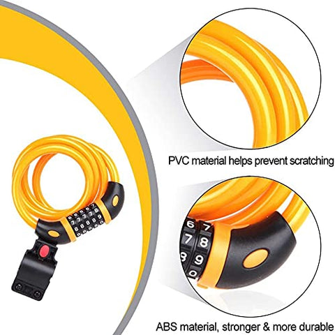 Image of FABSPORTS Bike Lock Cable,4 Feet / 1.2 Meter, High Security 5 Digit Resettable Combination Coiling Bicycle Cable Lock for Bicycle Outdoors, 12mm Thick