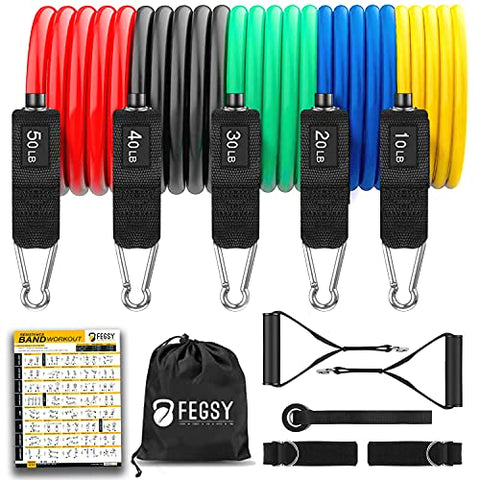 Image of FEGSY Resistance Bands Set for Exercise, Stretching, and Workout Toning Tube Kit with Foam Handles, Door Anchor, Ankle Strap, and Carrying Bag for Men, Women