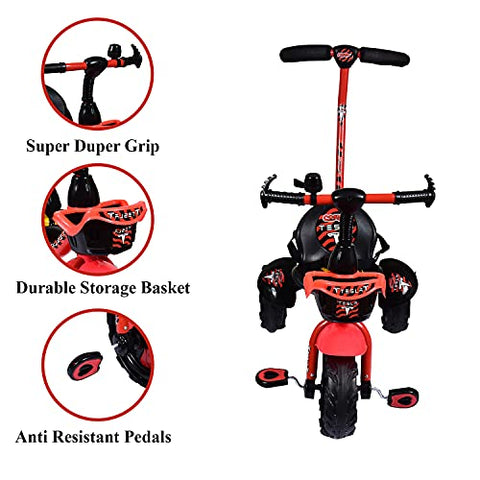 Image of Cosmo Baby Tricycle Kids / Baby Tricycle with Parental Control, Cushion Seat for 12 Months to 84 Months Boys / Girls / Kid Carrying Capacity Upto 30kg- RED