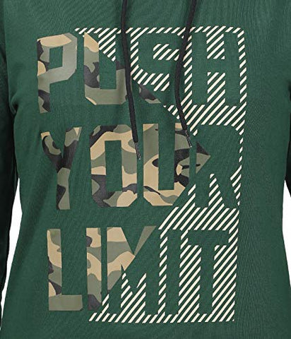 Image of TEES PARK Women's Hooded Printed Full Sleeve Tshirt (Forest Green, X-Large)