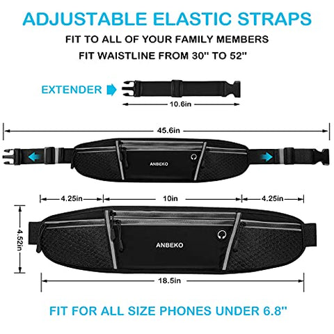 Image of ANBEKO Universal Running belt with extender, large capacity waist pack with 4 pockets,Hiking Travel Camp Running Workout Belt bag,Reflective no bounce waist pack,Easy carry any large phones