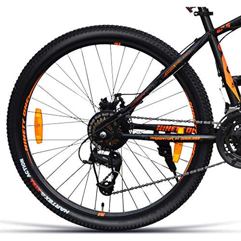Image of NINETY ONE Leopard 27.5T 21 Speed 17 Inches Steel Frame Hybrid Bike For Unisex Adult ( Black & Orange , Ideal For: 12+ Years , Brake: Disc )