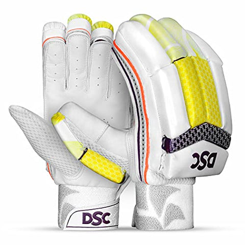 Image of DSC Intense Valor Leather Cricket Batting Gloves, Mens Right (White Turquoise)
