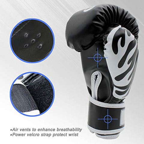 Image of Boxing Gloves 8oz Punching Gloves for Youth Adults Traning Gloves for Punching Bag Kickboxing Sparring Muay Thai MMA Fight Gloves - Black