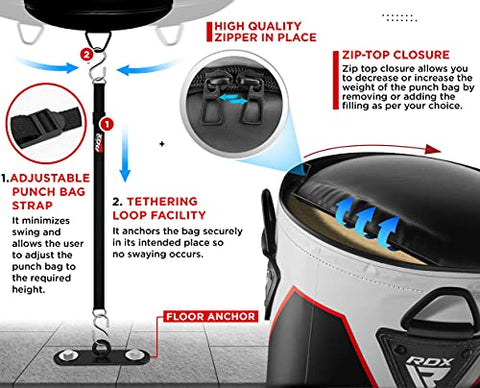 Image of RDX Punching Bag Filled Set Muay Thai Training Gloves with Punch Mitts Hanging Chain Wall Bracket, Great for MMA, Kick Boxing, Martial Arts, 4PC Available in 4FT 5FT