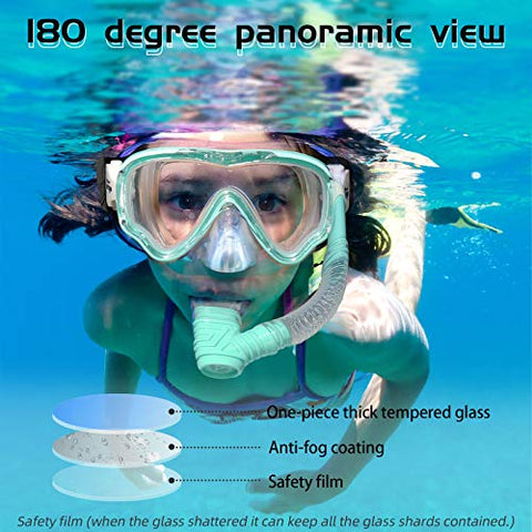 Image of Kids Snorkel Mask Swim Diving Scuba Mask Snorkel Gear for Kids Boys Girls Youth, Anti-Fog 180° Panoramic View Soft Silicone Skirt Kids Pool Underwater Swim Goggles with Nose Cover, Snorkel Equipment