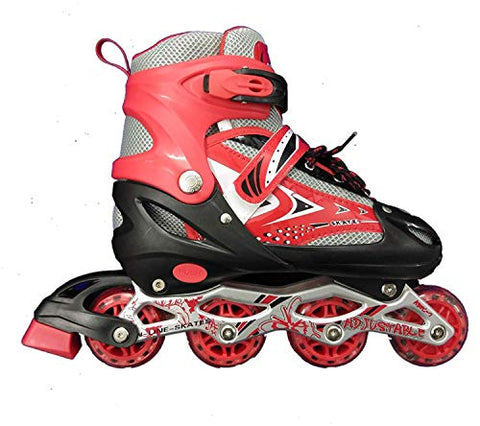 Image of RIVET ENTERPRISE Red Inline Skates Size Adjustable All PU Wheels with Aluminum-Alloy, LED Flash Light, Age Group 6-14 Years