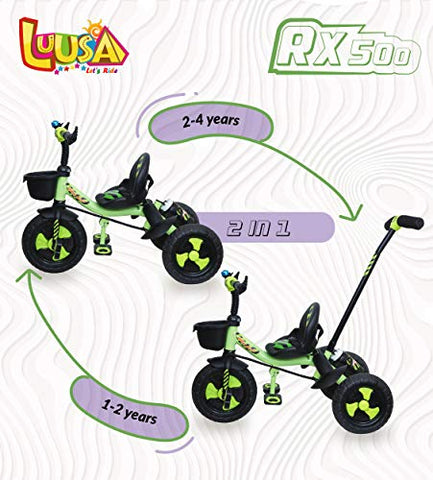 Image of Luusa RX-500 Kids / Baby Tricycle with Parental Control , Cushion seat and seat Belt for 12 Months to 48 Months Boys / Girls / Kids. Carrying Capacity Upto 30kgs ( Green ))
