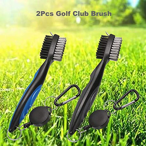 Image of Borogo 2-Pack Golf Club Brush Groove Cleaner, Golf Club Brush and Club Groove Cleaner 2 Ft Retractable Zip-line and Aluminum Carabiner Cleaning Tools Black-Blue