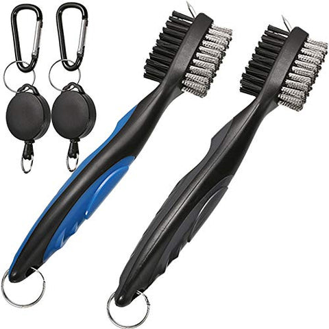 Image of Borogo 2-Pack Golf Club Brush Groove Cleaner, Golf Club Brush and Club Groove Cleaner 2 Ft Retractable Zip-line and Aluminum Carabiner Cleaning Tools Black-Blue