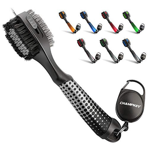 Image of Champkey Star Multifunction Polymer Golf Brush - Oversized Brush Head,Comfortable Hand Grip & Retractable Groove Cleaner Golf Club Brush (Black(Star))