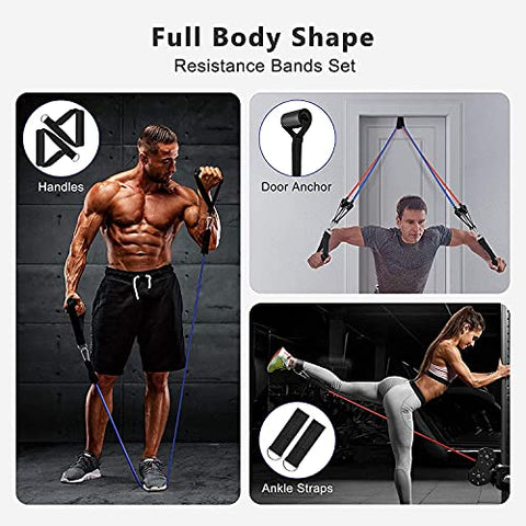 Image of Fashnex Resistance Bands Set for Exercise, Stretching and Workout Toning Tube Kit with Foam Handles, Door Anchor, Ankle Strap and Carrying Bag for Men, Women (150 LB)