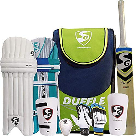 Image of SG Summer Camp Kashmir Willow Cricket Kit for All Ages (Navy/Green, Size 5)