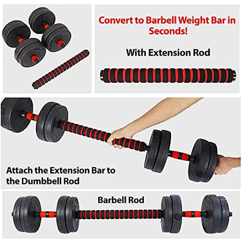 Image of KAKSS Adjustable Dumbbell Set PVC Dumbbell and Rod Set for Home Gym Workout with Extension Barbell Rod (20KG(2.5kg*4pc/5kg*2pc)