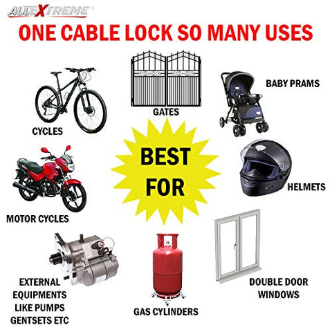 Image of AllExtreme EXHBL1M Heavy Duty Multipurpose Cable Lock for Bike, Luggage, Helmet, Steel Keylock, Anti-Theft (Multicolor)