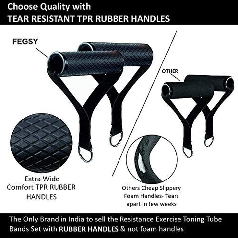 Image of FEGSY Resistance Bands Set for Exercise, Stretching, and Workout Toning Tube Kit with Foam Handles, Door Anchor, Ankle Strap, and Carrying Bag for Men, Women (Natural Latex)