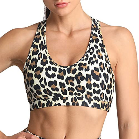Image of FITTIN Racerback Sports Bra for Women - Halter Yoga Bras for Athletic Workout Gym Running Activewear Bra Tank Tops, Brown Leopard, X-Large