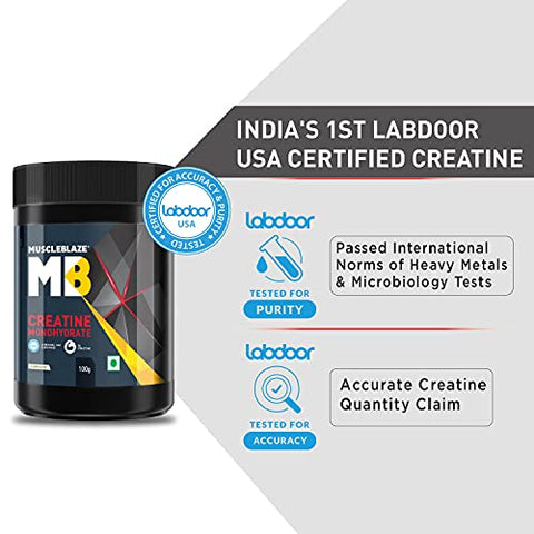 Image of MuscleBlaze Creatine Monohydrate, India's Only Labdoor USA Certified Creatine (Unflavoured, 100 g / 0.22 lb, 33 Servings)