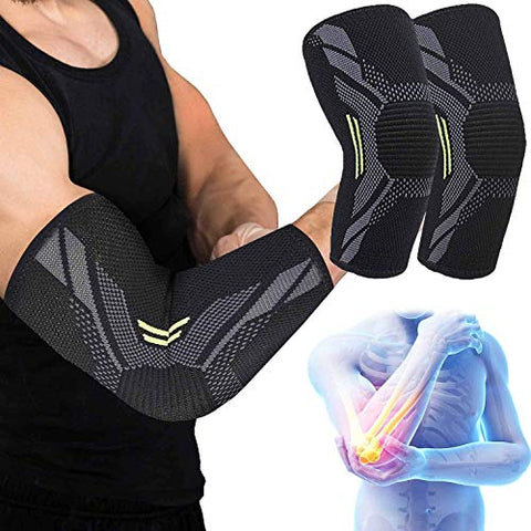 Image of Serveuttamยฎ Elbow Support for Gym (1 Pair) - Elbow Brace for Men Women Workout | Elbow Compression Sleeves for Tendonitis Pain Relief, Tennis, Volleyball, Cricket - Elbow Pain (Robotic, M)