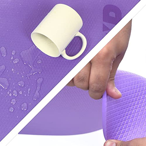 Image of beatXP Purple Color Yoga Asan Mat (6mm) With Black Edges & Carry Strap, Non Slip Extra Thick, High Resilience Exercise Mat For Meditation, Pilates, Stretching, Floor & Gym Fitness Workouts Ideal For Men and Women