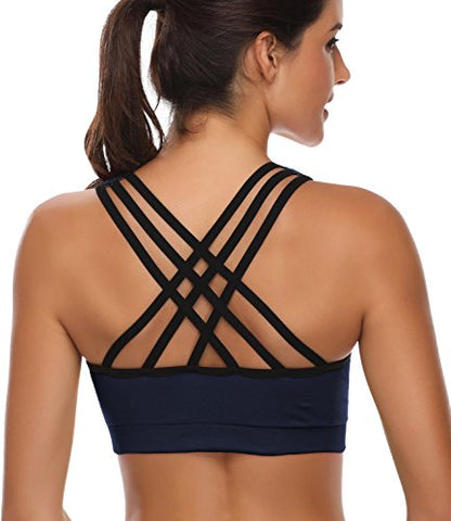 Image of BHRIWRPY Women's Synthetic Padded Strappy Sports Activewear Wire Free Bra for Yoga Running Fitness (Black Grey and White, Small)