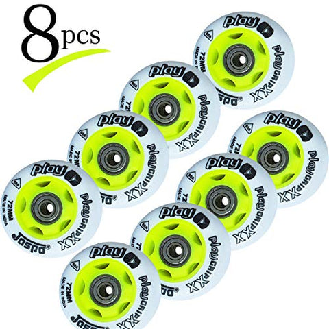 Image of jaspo Polyurethane Play Grip XX Inline 72 mm Wheels (White with Green), Set of 8 PC
