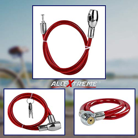 Image of AllExtreme EXHBL1M Heavy Duty Multipurpose Cable Lock for Bike, Luggage, Helmet, Steel Keylock, Anti-Theft (Multicolor)