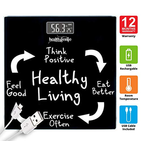 Image of Healthgenie Digital Weight Machine, Weighing Machine For Human Body Digital Weighing Scale, With USB Charging & 1 Year Warranty (Healthy Living), Black.