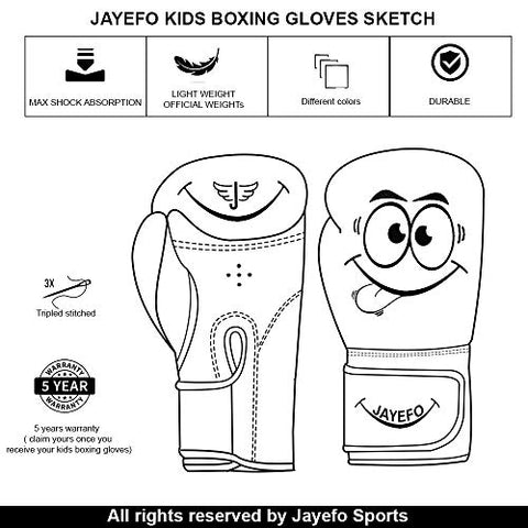 Image of Jayefo Kids Boxing Gloves 4 OZ Training MMA Boys Girls Punching Kick Muay Thai Youth Junior (Yellow, 6 OZ)