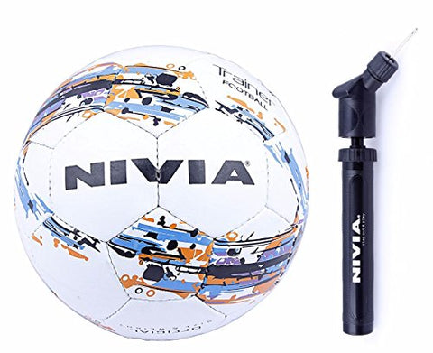 Image of Nivia latex Trainer Football Combo Size 5, White and Nivia Double Action Ball Air Pump