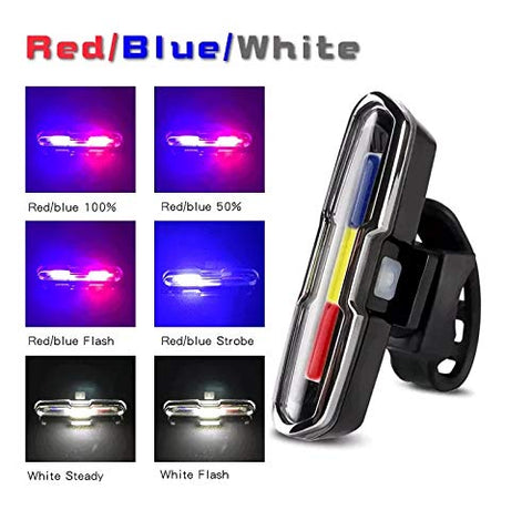 Image of Dark Horse® Bicycle New Tail Light with 3 Colors Red, Blue & White LED Light 6 Mode USB Rechargeable