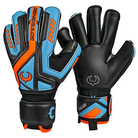 Image of Renegade GK Talon Cyclone 2 Goalie Gloves with Pro-Tek Fingersaves | 4mm Hyper Grip & Duratek | Black, Orange, Blue Soccer Goalkeeper Gloves (Size 5, Kids, Boys, Girls, Roll Cut, Lvl 3)