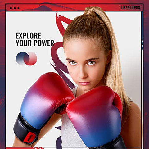 Image of Liberlupus Youth Boxing Gloves for 10-18, Teens Boxing Gloves with Gradients, 2 Sizes, Teenagers Junior Kids Boxing Gloves for Punching Bag, Kickboxing, Muay Thai, MMA (Red Blue, 8 oz)