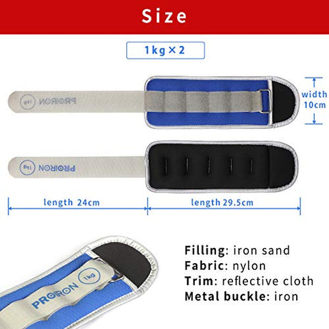 Image of PROIRON Ankle Weights Wrist Leg Weights for Women Men 1kg in Pair Reflective Ankle Weight Set for Fitness Exercise Jogging Aerobics