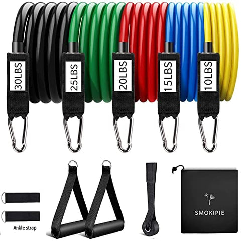 Image of SMOKIPIE Resistance Exercise Bands for Workout with Door Anchor, Handles, Waterproof Carry Bag, Legs Ankle Straps for Resistance Training, Physical Therapy, Home Workouts, Resistance Band (A Class)