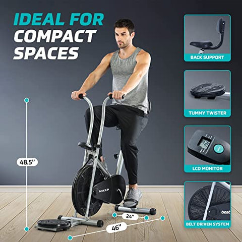 Image of beatXP Tornado Spark 4F Air Bike Exercise Cycle for Home |Gym Cycle for Workout With Adjustable Cushioned Seat |Fixed Handles | Back Support & Tummy Twister With 6 Months Warranty (Grey)