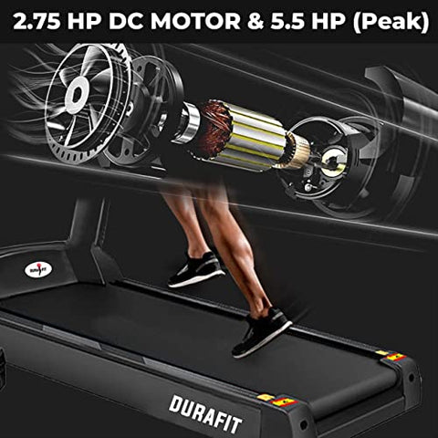 Image of Durafit - Sturdy, Stable and Strong Panther Multifunction | 5.5 HP Peak DC Motorized Foldable Treadmill | Auto incline | Home purpose | Max Speed 18 Km/Hr | Max User Weight 130 Kg | Black