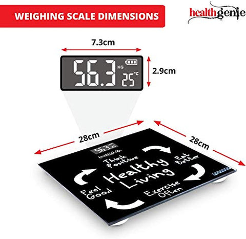 Image of Healthgenie Digital Weight Machine, Weighing Machine For Human Body Digital Weighing Scale, With USB Charging & 1 Year Warranty (Healthy Living), Black.