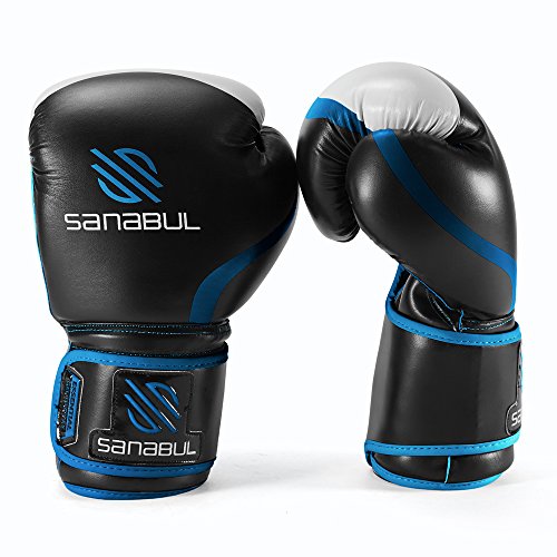 Sanabul Essential Gel Boxing Kickboxing Training Gloves (Black/Metallic Blue, 10 oz)