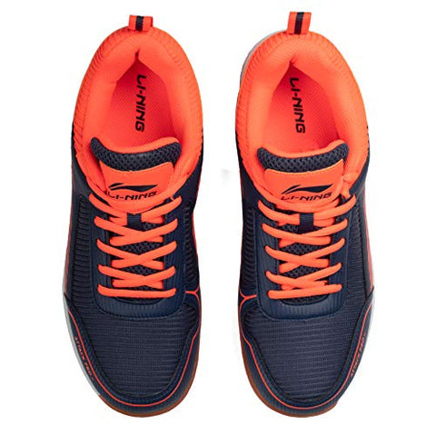 Image of Li-Ning ATTACK PRO II Synthetic Badminton (Non-Marking) Shoes, 2 UK (NAVY/ORANGE)