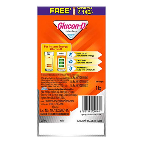 Image of Glucon-D Instant Energy Health Drink Tangy Orange - 1kg Refill with free bottle